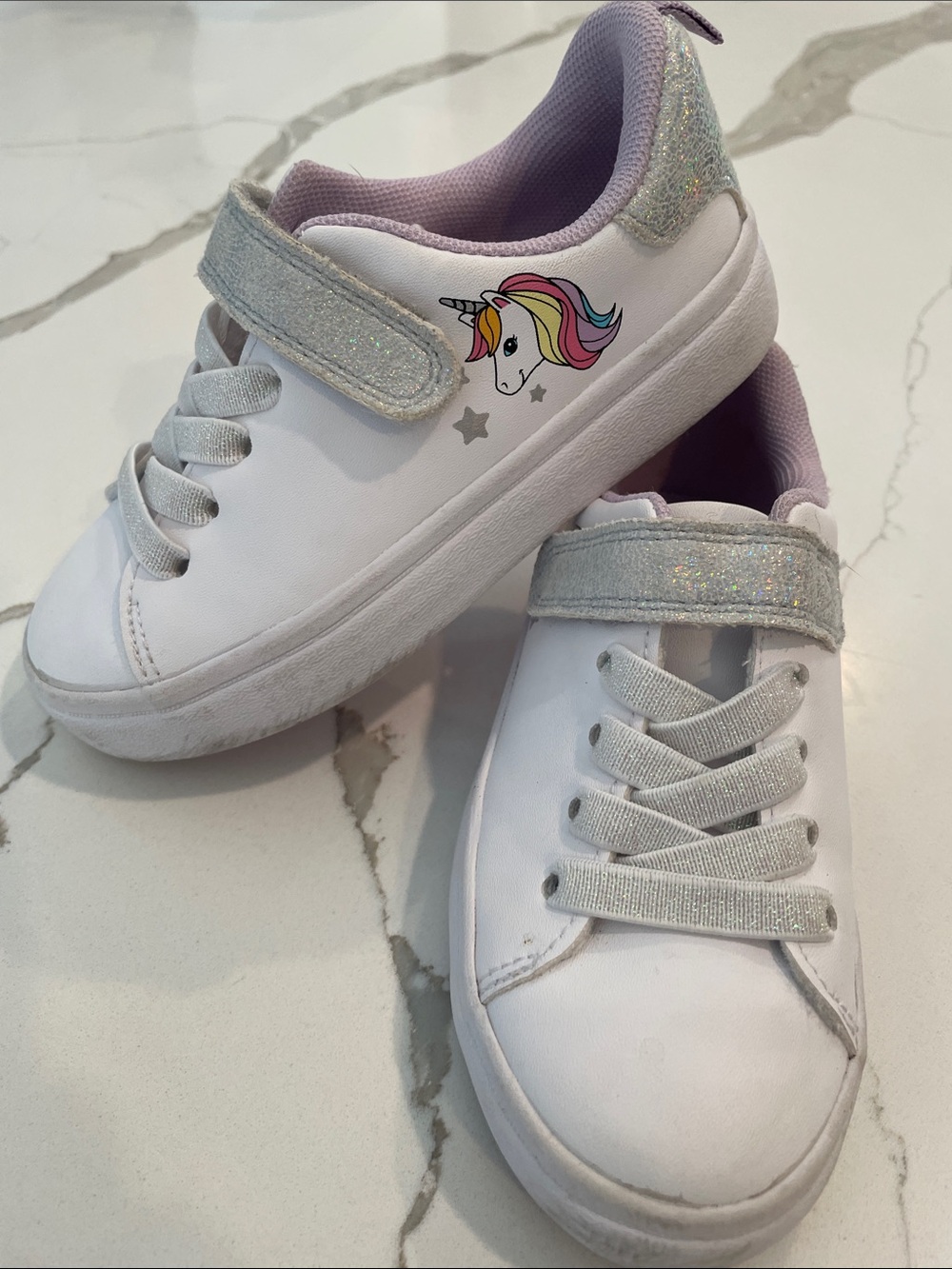 H&M White Kids Sneakers with Pastel Unicorn Accent